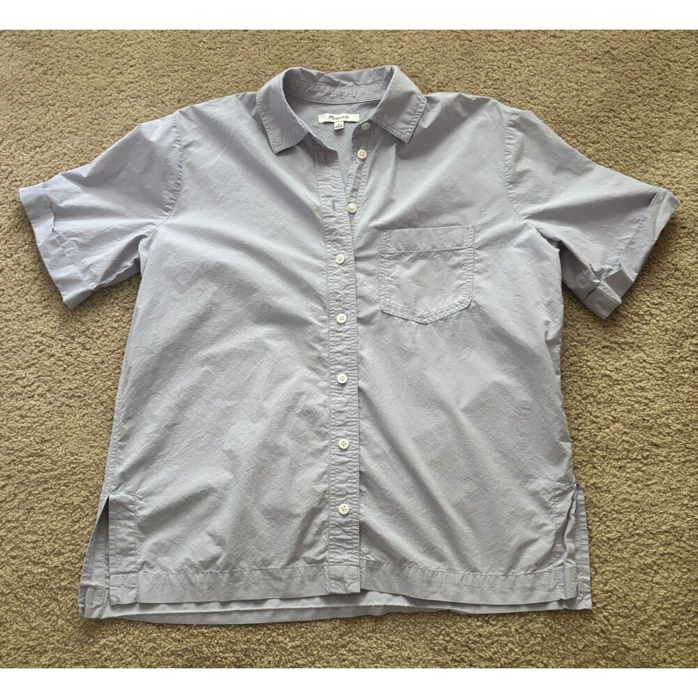 Madewell Signature Poplin Short-Sleeve Button-Down Shirt Seed Blue Sz XS